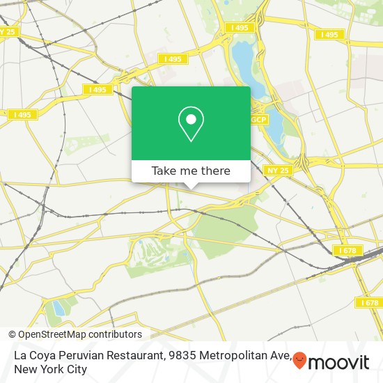 Mapa de La Coya Peruvian Restaurant, 9835 Metropolitan Ave
