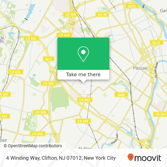 Mapa de 4 Winding Way, Clifton, NJ 07012