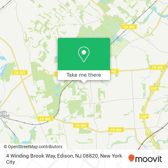 Mapa de 4 Winding Brook Way, Edison, NJ 08820