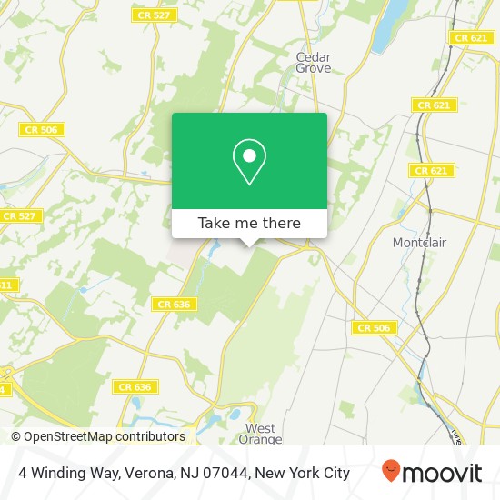 Mapa de 4 Winding Way, Verona, NJ 07044
