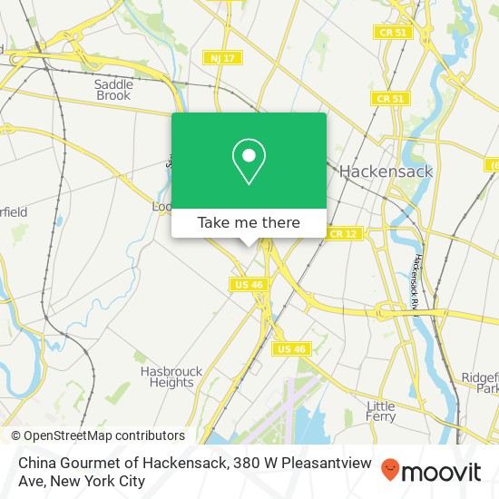 Mapa de China Gourmet of Hackensack, 380 W Pleasantview Ave