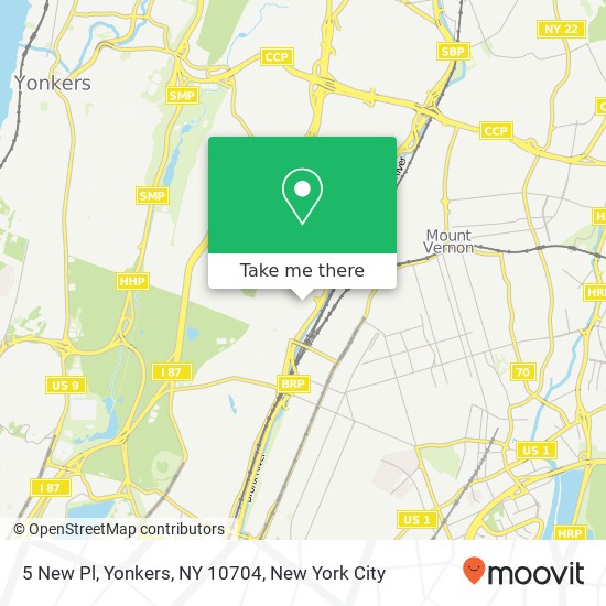 Mapa de 5 New Pl, Yonkers, NY 10704