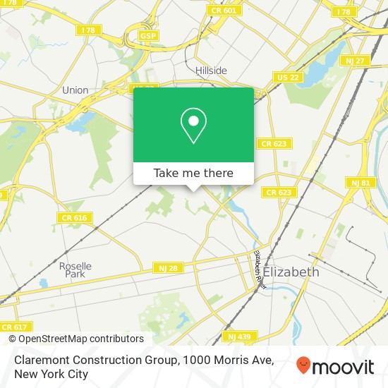 Mapa de Claremont Construction Group, 1000 Morris Ave