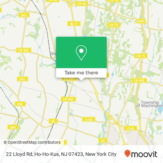 Mapa de 22 Lloyd Rd, Ho-Ho-Kus, NJ 07423