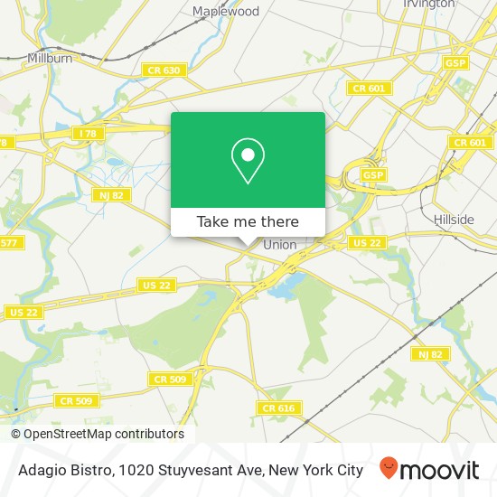 Mapa de Adagio Bistro, 1020 Stuyvesant Ave