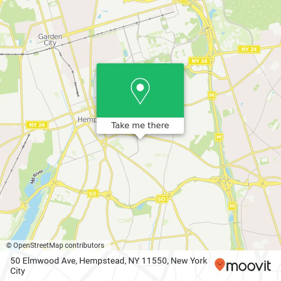 Mapa de 50 Elmwood Ave, Hempstead, NY 11550