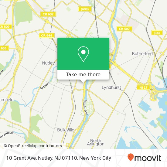 Mapa de 10 Grant Ave, Nutley, NJ 07110