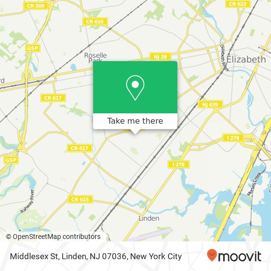 Mapa de Middlesex St, Linden, NJ 07036