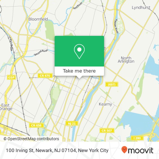 Mapa de 100 Irving St, Newark, NJ 07104