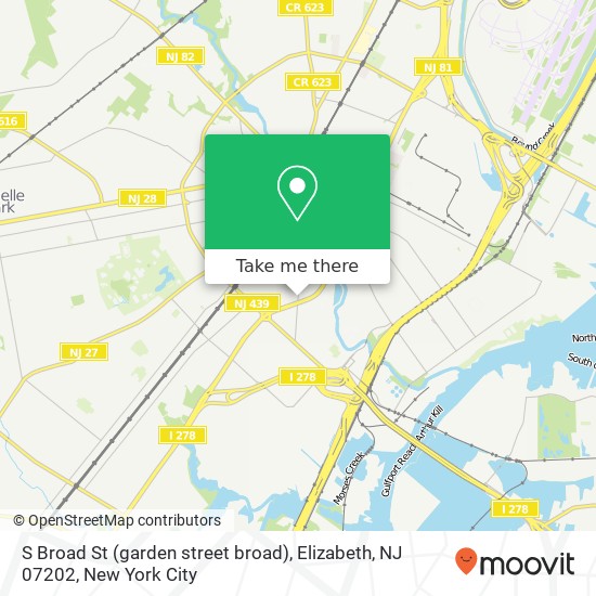 Mapa de S Broad St (garden street broad), Elizabeth, NJ 07202
