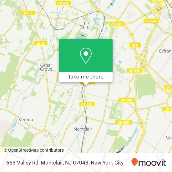 Mapa de 653 Valley Rd, Montclair, NJ 07043