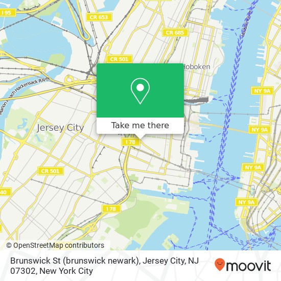 Mapa de Brunswick St (brunswick newark), Jersey City, NJ 07302