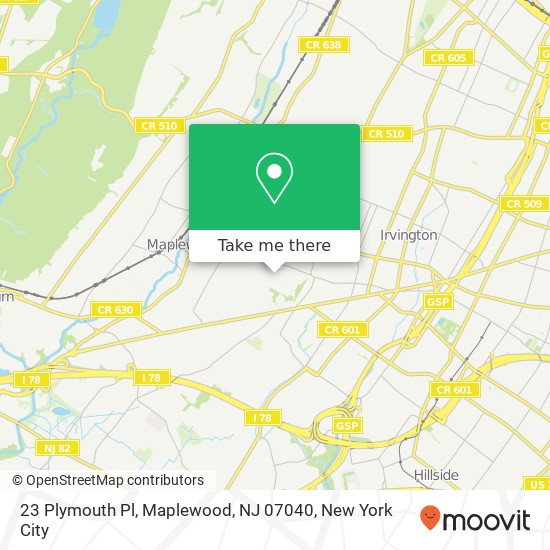 Mapa de 23 Plymouth Pl, Maplewood, NJ 07040
