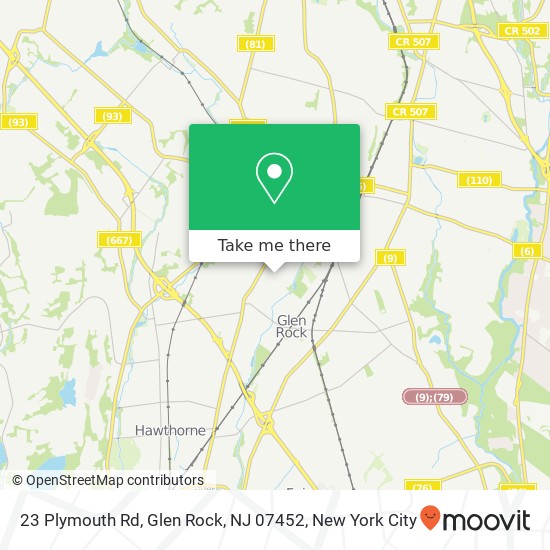 Mapa de 23 Plymouth Rd, Glen Rock, NJ 07452