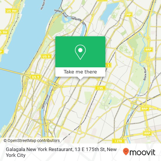 Mapa de Galagala New York Restaurant, 13 E 175th St