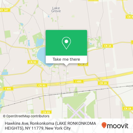 Mapa de Hawkins Ave, Ronkonkoma (LAKE RONKONKOMA HEIGHTS), NY 11779
