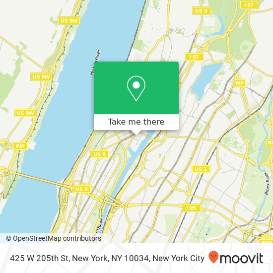 Mapa de 425 W 205th St, New York, NY 10034