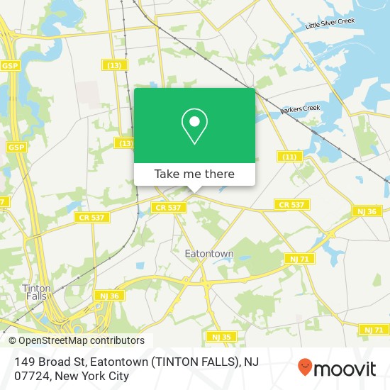 Mapa de 149 Broad St, Eatontown (TINTON FALLS), NJ 07724