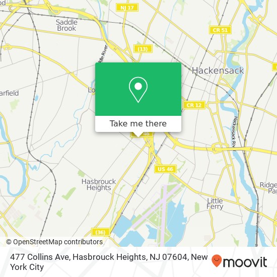 Mapa de 477 Collins Ave, Hasbrouck Heights, NJ 07604