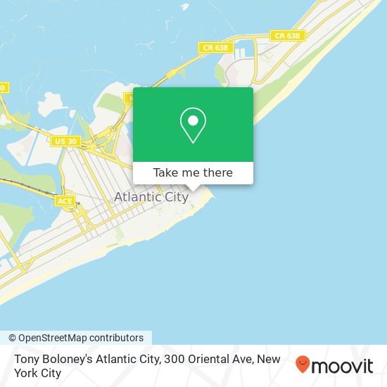 Mapa de Tony Boloney's Atlantic City, 300 Oriental Ave