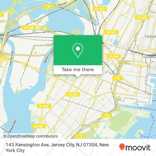 Mapa de 143 Kensington Ave, Jersey City, NJ 07304