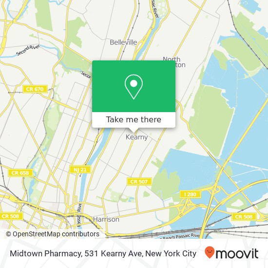 Mapa de Midtown Pharmacy, 531 Kearny Ave