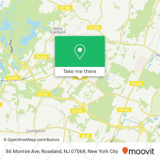 Mapa de 86 Monroe Ave, Roseland, NJ 07068