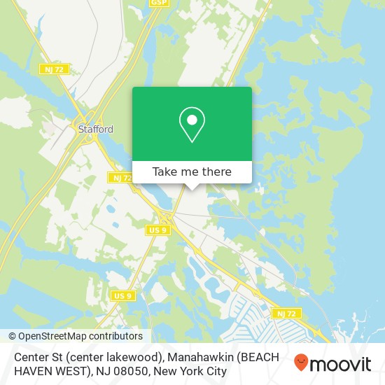 Mapa de Center St (center lakewood), Manahawkin (BEACH HAVEN WEST), NJ 08050