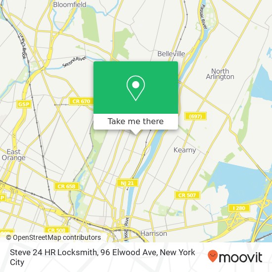 Mapa de Steve 24 HR Locksmith, 96 Elwood Ave