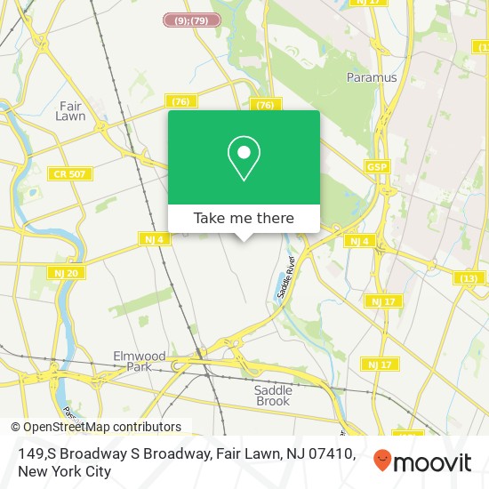 Mapa de 149,S Broadway S Broadway, Fair Lawn, NJ 07410