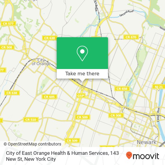 Mapa de City of East Orange Health & Human Services, 143 New St