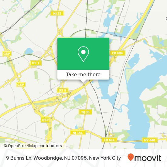 Mapa de 9 Bunns Ln, Woodbridge, NJ 07095