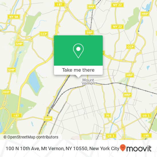 Mapa de 100 N 10th Ave, Mt Vernon, NY 10550