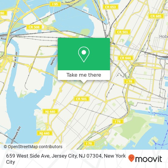 Mapa de 659 West Side Ave, Jersey City, NJ 07304