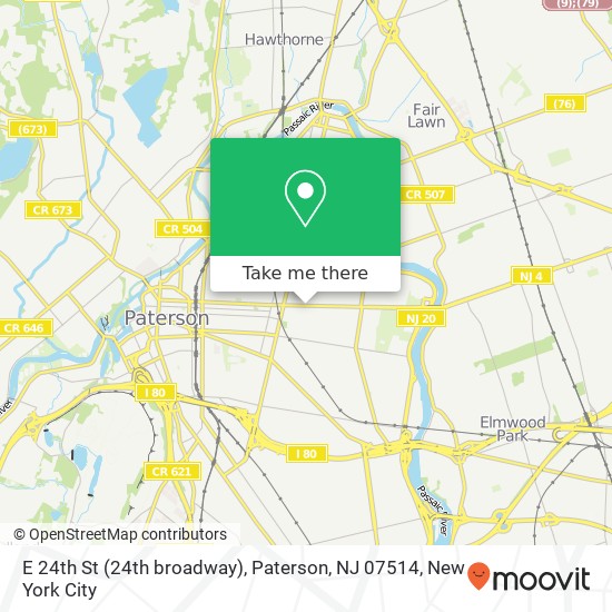 Mapa de E 24th St (24th broadway), Paterson, NJ 07514