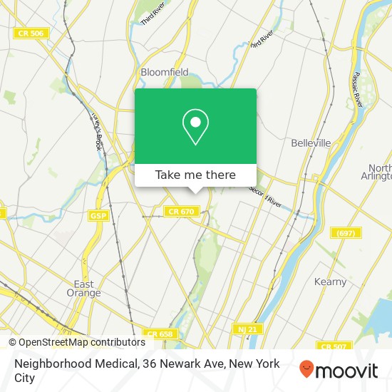 Mapa de Neighborhood Medical, 36 Newark Ave