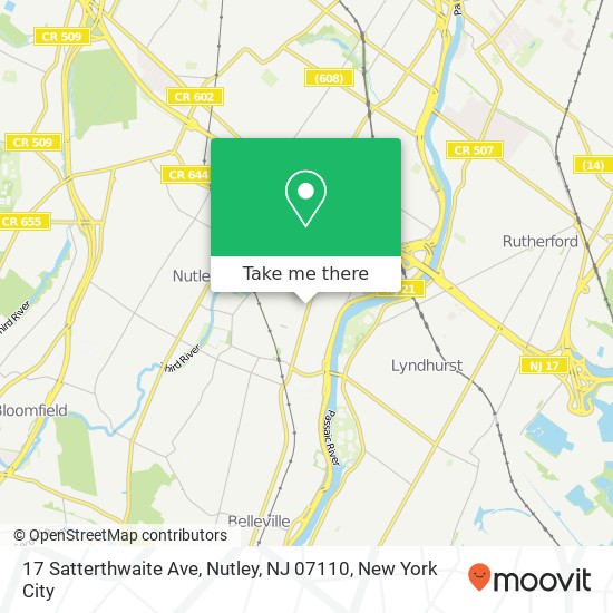 Mapa de 17 Satterthwaite Ave, Nutley, NJ 07110