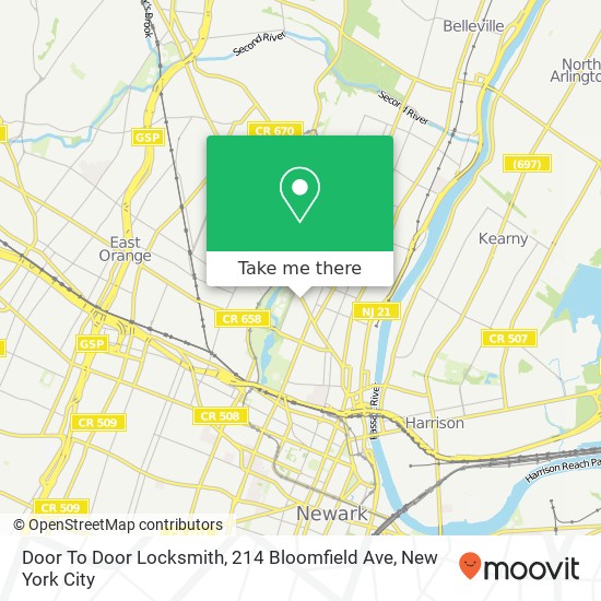 Mapa de Door To Door Locksmith, 214 Bloomfield Ave