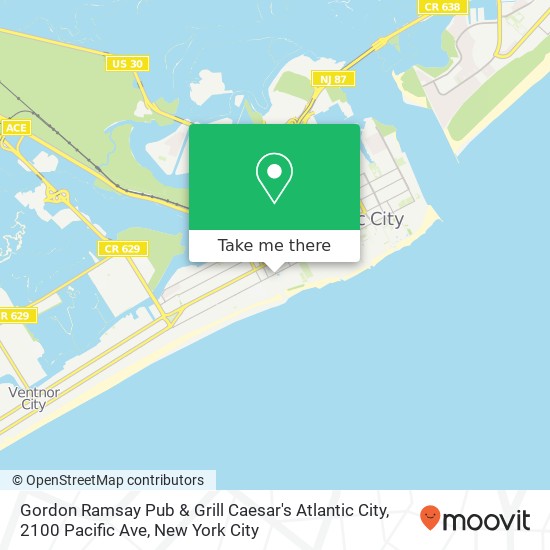 Gordon Ramsay Pub & Grill Caesar's Atlantic City, 2100 Pacific Ave map