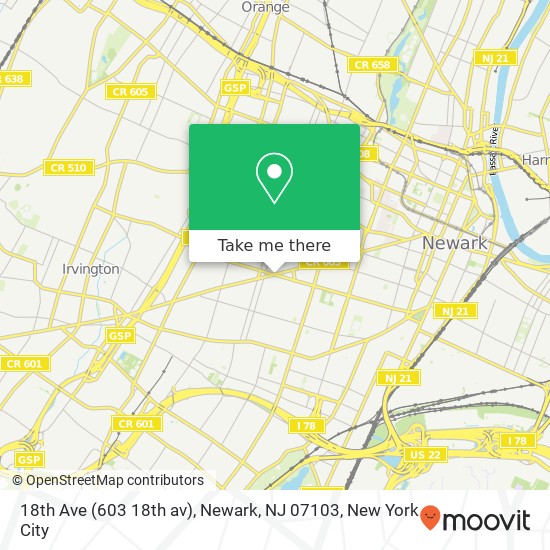 Mapa de 18th Ave (603 18th av), Newark, NJ 07103