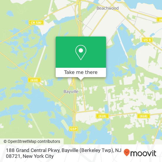 Mapa de 188 Grand Central Pkwy, Bayville (Berkeley Twp), NJ 08721