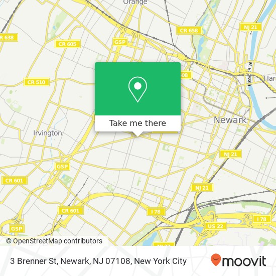 Mapa de 3 Brenner St, Newark, NJ 07108