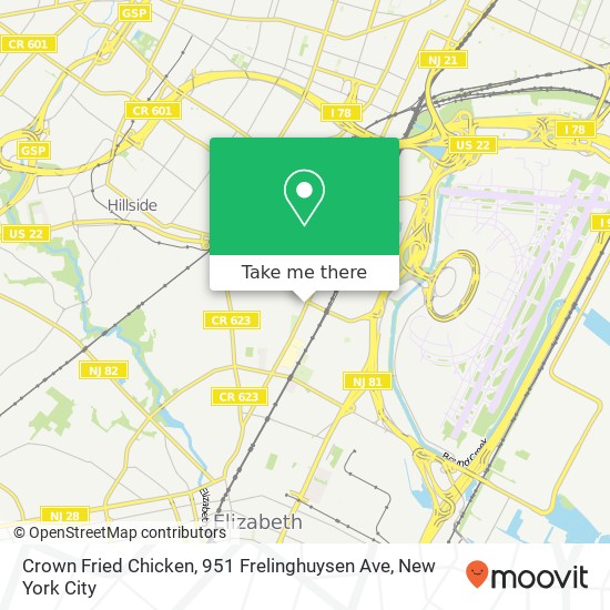 Mapa de Crown Fried Chicken, 951 Frelinghuysen Ave