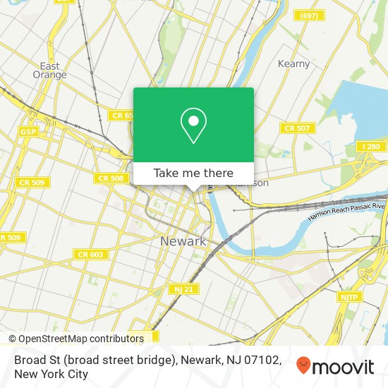 Mapa de Broad St (broad street bridge), Newark, NJ 07102