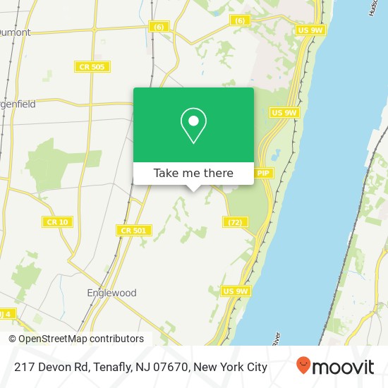 Mapa de 217 Devon Rd, Tenafly, NJ 07670