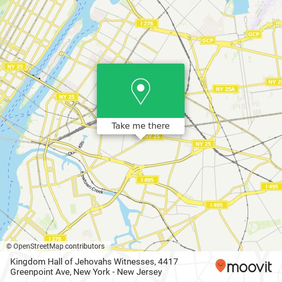 Mapa de Kingdom Hall of Jehovahs Witnesses, 4417 Greenpoint Ave