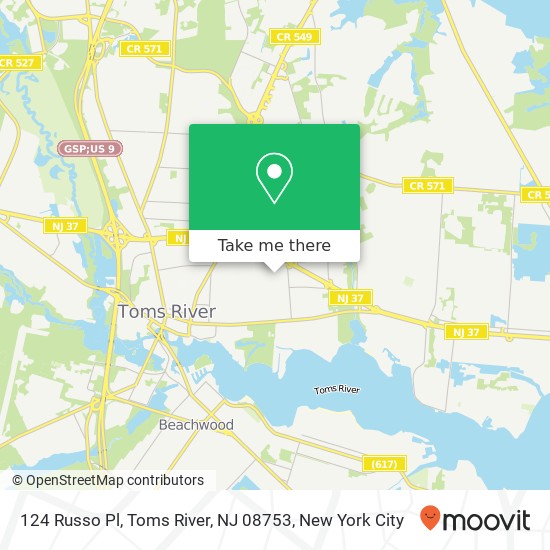 Mapa de 124 Russo Pl, Toms River, NJ 08753