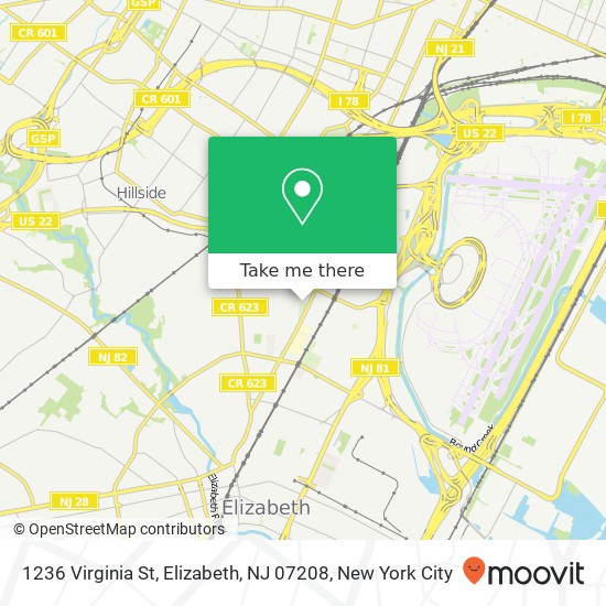 Mapa de 1236 Virginia St, Elizabeth, NJ 07208