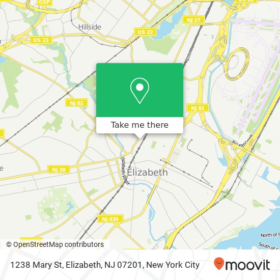 Mapa de 1238 Mary St, Elizabeth, NJ 07201