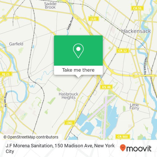 Mapa de J.F Morena Sanitation, 150 Madison Ave